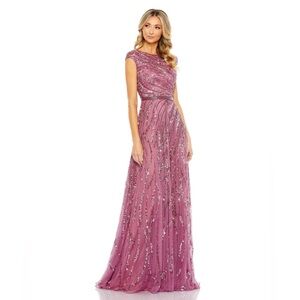 Mac Duggal | Cap Sleeve Sequin Gown In Plum Size 18 Style #5445